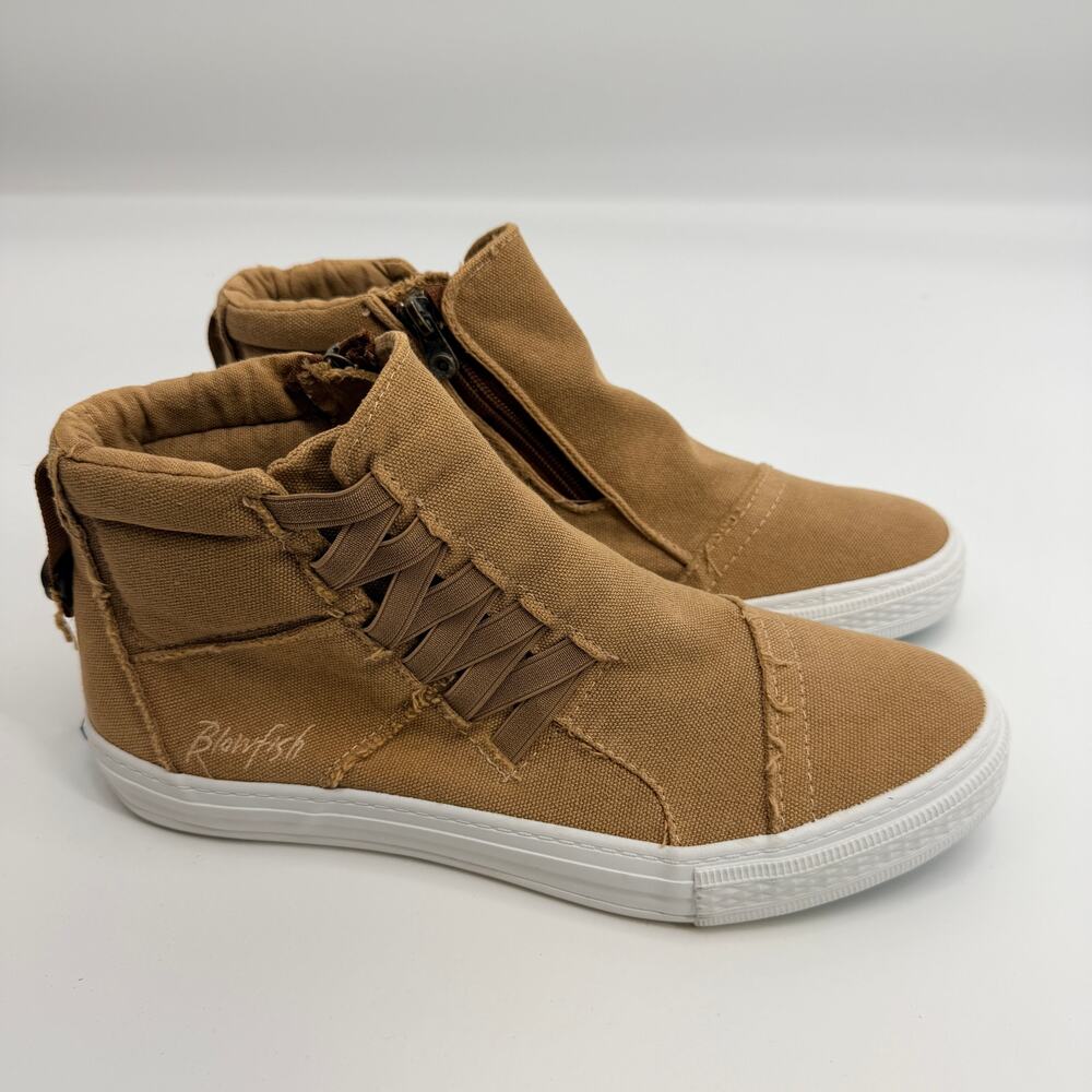 Blowfish Malibu Koala Canvas Mid Top Zip Sneakers Desert Caramel Flat Womens 10